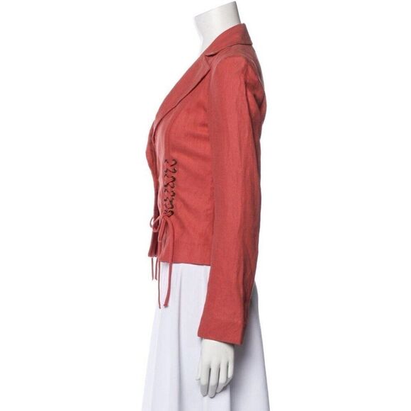 Valentino Roma Authentic Solid Red Orange Linen Lace Up Blazer Jacket 40 4 Small - Picture 2 of 9